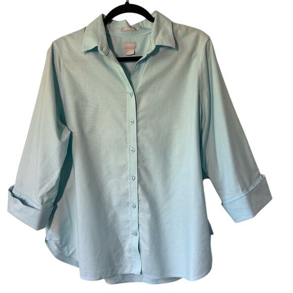 Chico's Tops - CHICO'S Medium Ice Blue Top No Iron Chic Button Down Stretch Career Preppy
